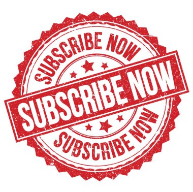 SUBSCRIBE Şimdi kırmızı yuvarlak pul işareti üzerine yazılmış metin