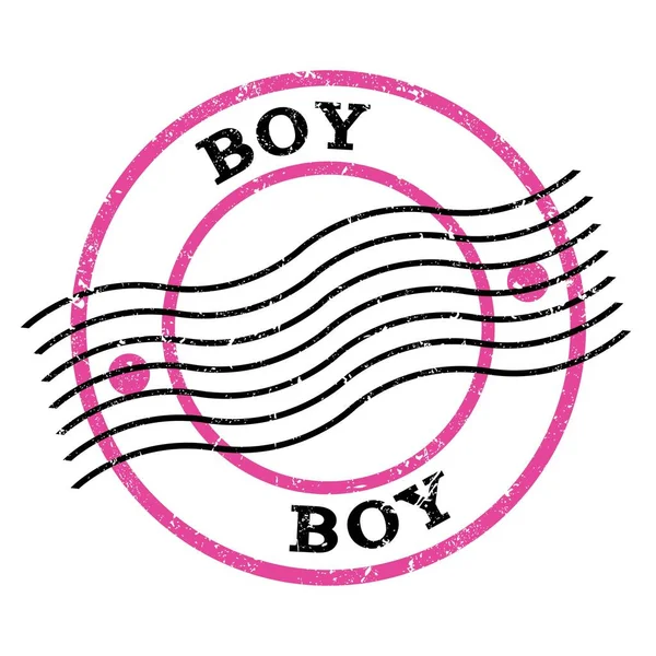 Boy Texto Escrito Rosa Preto Selo Postal Grungy — Fotografia de Stock