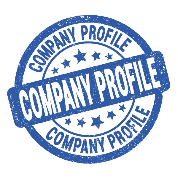 Company Profile Tekst Geschreven Blauwe Grungy Stempel Teken — Stockfoto