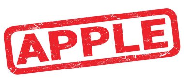 Kırmızı dikdörtgen damga işareti üzerine yazılmış APPLE metni.