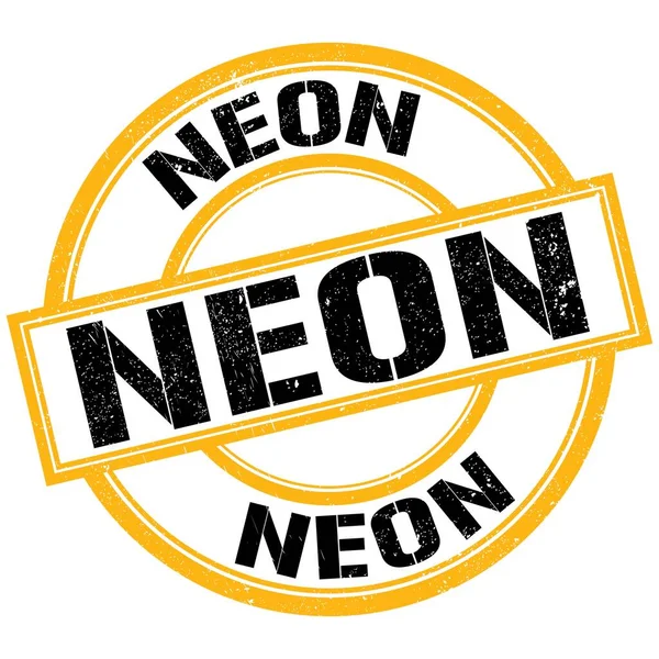 Neon Text Geschrieben Auf Gelb Schwarzem Runden Stempelschild — Stockfoto