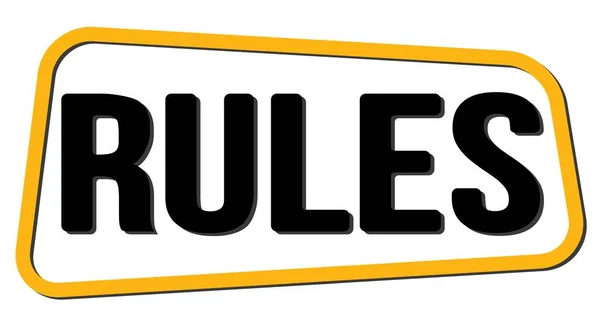 stock image RULES text written on yellow-black trapeze stamp sign.