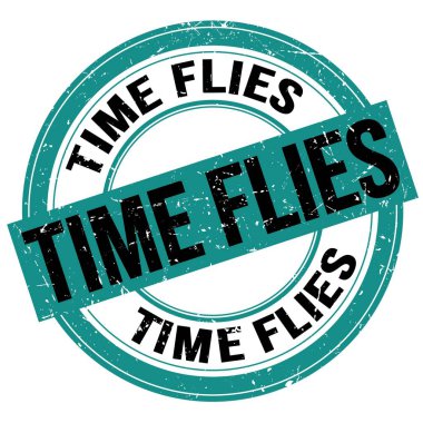Time Flies 'ın mavi-siyah yuvarlak damgalı yazısı