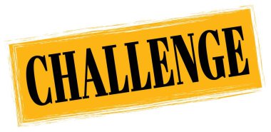 Turuncu-siyah dikdörtgen mühür işareti üzerine yazılmış CHALLENGE metni.