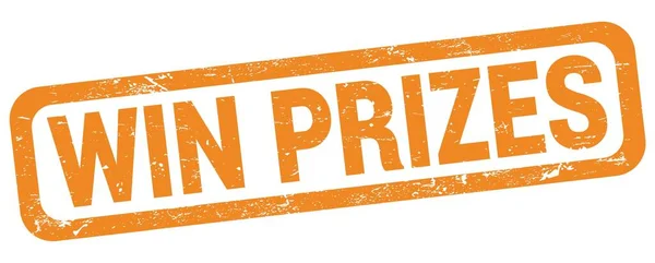 Win Prizes Text Written Orange Rectangle Stamp Sign — Stock Photo, Image