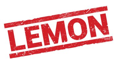 Kırmızı dikdörtgen damga işareti üzerine yazılmış LEMON metni.