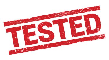 Kırmızı dikdörtgen pul işareti üzerine yazılmış TESTED metni.