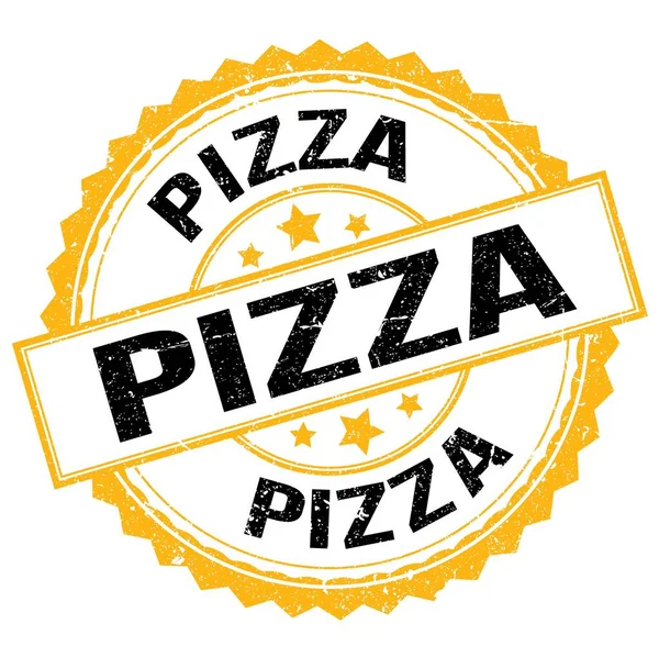 Pizza Tekst Napisany Żółto Czarnym Okrągłym Znaku Znaczka — Zdjęcie stockowe