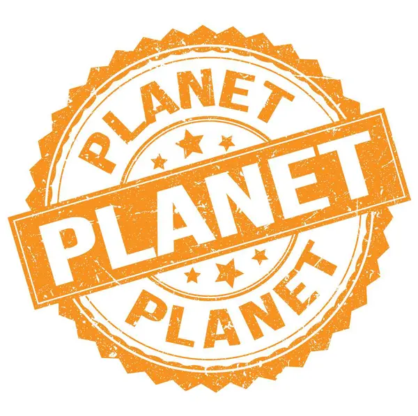 Planeta Tekst Napisany Pomarańczowym Okrągłym Znaku Znaczka — Zdjęcie stockowe