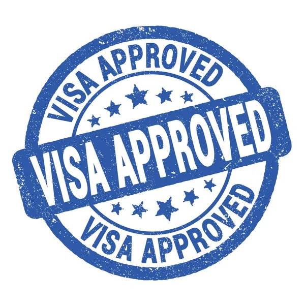 Visa经认证的文本 以蓝色黑色邮票标志书写 — 图库照片