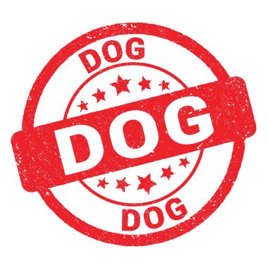 Kırmızı grungy mühür işareti üzerine yazılmış köpek metni.