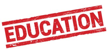 Kırmızı dikdörtgen damga işareti üzerine yazılmış EDUCATION metni.