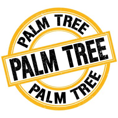 Sarı-siyah yuvarlak mühür işareti üzerine yazılmış PALM Ağacı metni