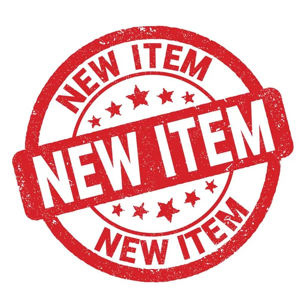 stock image NEW ITEM text written on red grungy stamp sign.