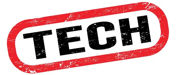 Tech Tekst Czerwono Czarnym Prostokątnym Znaku Znaczka — Zdjęcie stockowe