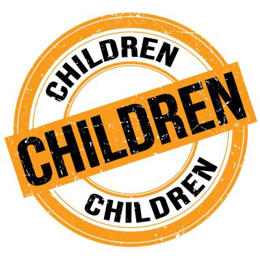 Turuncu-siyah yuvarlak, kirli damga işareti üzerine yazılmış ÇOCUK metni
