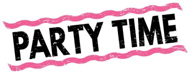 Pembe-siyah çizgi işareti üzerine yazılmış parti zamanı metni.