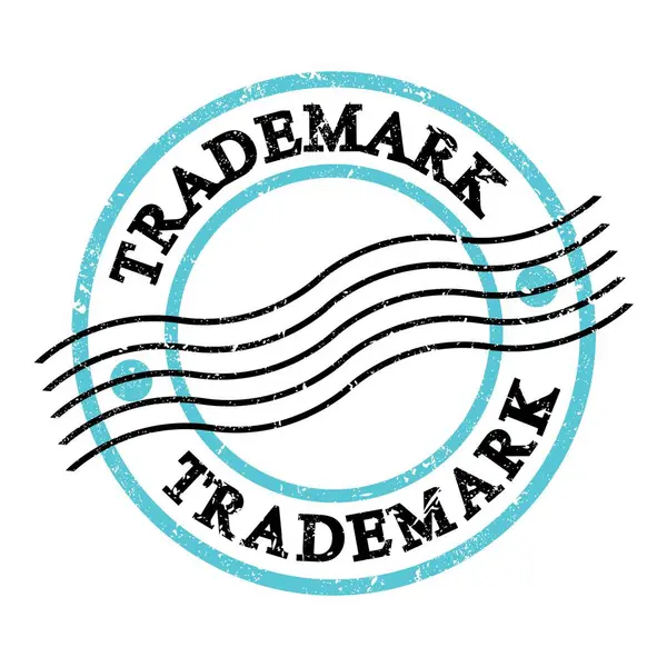 Trademark Κείμενο Γραμμένο Μπλε Μαύρο Grungy Ταχυδρομική Σφραγίδα — Φωτογραφία Αρχείου