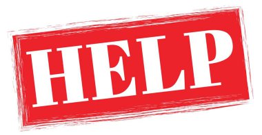 HELP text written on red rectangle stamp sign.