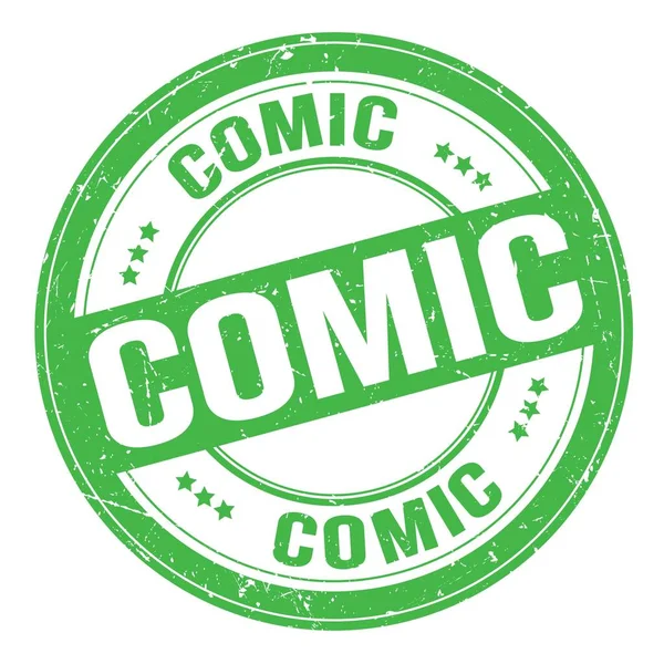 stock image COMIC text written on green round grungy stamp sign