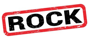 Kırmızı-siyah dikdörtgen mühür işareti üzerine yazılmış ROCK metni.