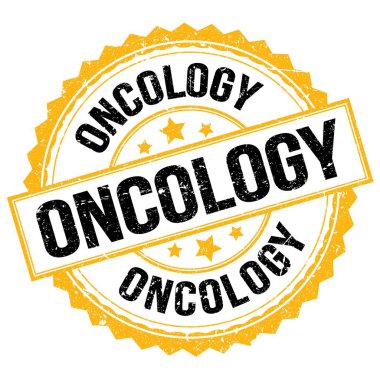 ONCOLOGY metin sarı-siyah yuvarlak mühür işareti üzerine yazılmış