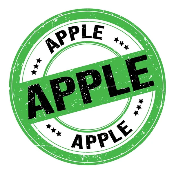 Apple Szöveg Zöld Fekete Kerek Grungy Bélyegzőtáblára Írva — Stock Fotó