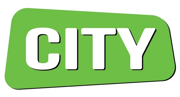 Tekst City Napisany Zielonym Znaku Znaczka Trapezowego — Zdjęcie stockowe