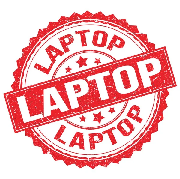 Laptop Tekst Napisany Czerwonym Okrągłym Znaku Znaczka — Zdjęcie stockowe