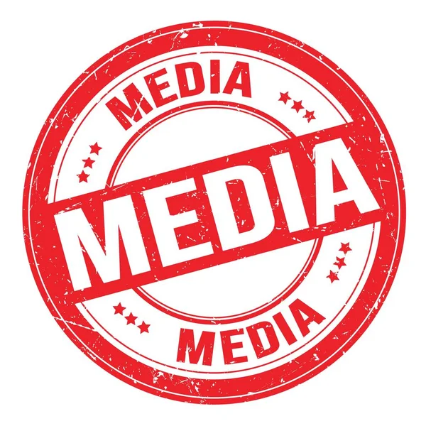 Media Szöveg Piros Kerek Grungy Bélyegzőtáblára Írva — Stock Fotó