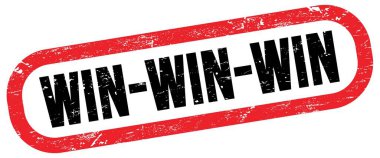 WIN-WIN-WIN, kırmızı-siyah dikdörtgen işareti üzerine metin.