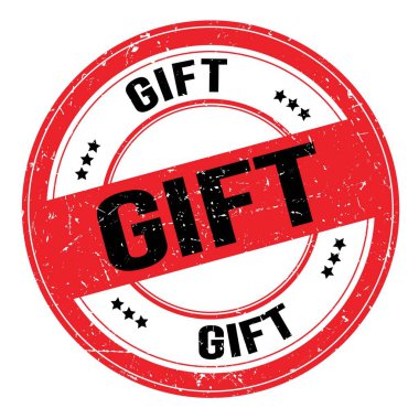Kırmızı-siyah yuvarlak grungy işareti üzerine yazılmış GIFT metni
