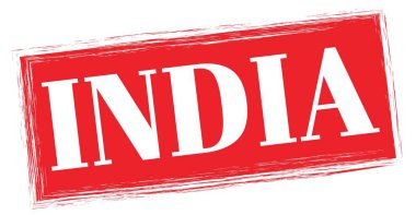INDIA text written on red rectangle stamp sign.