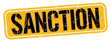 Turuncu-siyah pul üzerine yazılmış SANCTION metni.