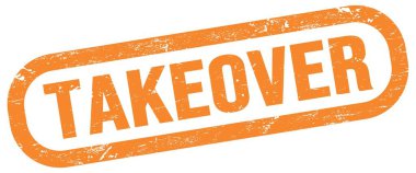 TAKEover, turuncu dikdörtgen mühür işareti üzerine metin.