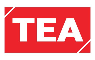 TEA text written on red rectangle stamp sign.
