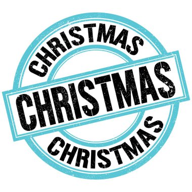 Mavi-siyah yuvarlak damga işareti üzerine yazılmış Noel metni