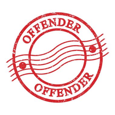 OFFENDER, kırmızı grungy posta pulu üzerine yazılmış metin.
