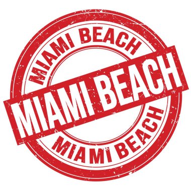 MIAMI BEACH metni kırmızı yuvarlak grungy işareti üzerine yazılmış