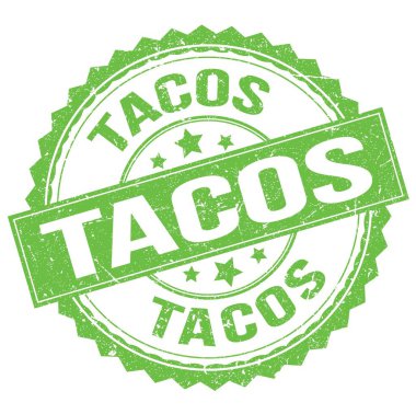 Yeşil yuvarlak pul işareti üzerine yazılmış TACOS metni