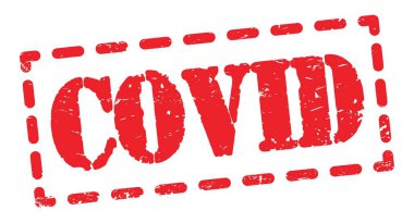 Kırmızı çizgi işareti üzerine yazılmış COVID metni.