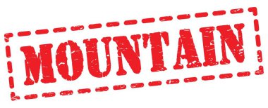 Kırmızı pano işareti üzerine yazılmış dağlık metin.