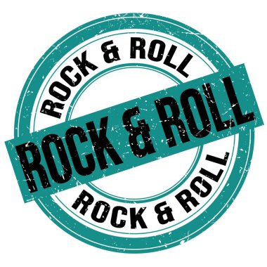 RoCK & ROLL metin mavi-siyah yuvarlak grungy işareti üzerine yazılmış