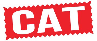 Kırmızı zig-zag pul işareti üzerine yazılmış kedi metni.