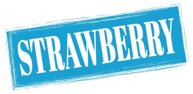 Mavi dikdörtgen mühür işareti üzerine yazılmış STRAWERRY metin.