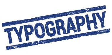 Mavi dikdörtgen mühür işareti üzerine yazılmış TYPOGRAPHY metni.