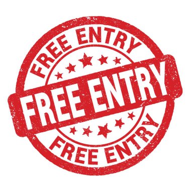Kırmızı grungy işareti üzerine yazılmış ücretsiz giriş metni.