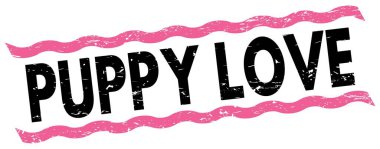 Pembe-siyah çizgi işareti üzerine yazılmış PUPPY SEVGİ metin.