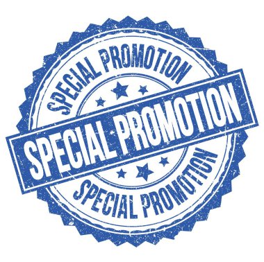 Özel Tanıtım metni mavi yuvarlak pul işareti üzerine yazılmış