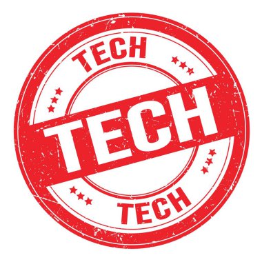 Kırmızı yuvarlak grungy işareti üzerine yazılmış TECH metni